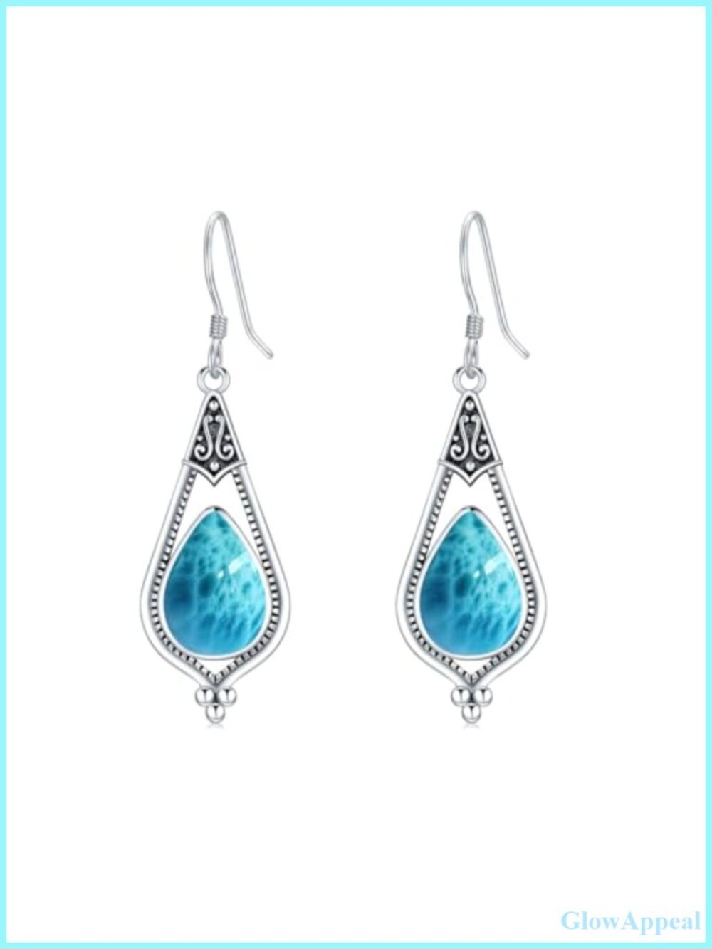 Sterling Silver Larimar Dangle Earrings French Wire Vintage Western